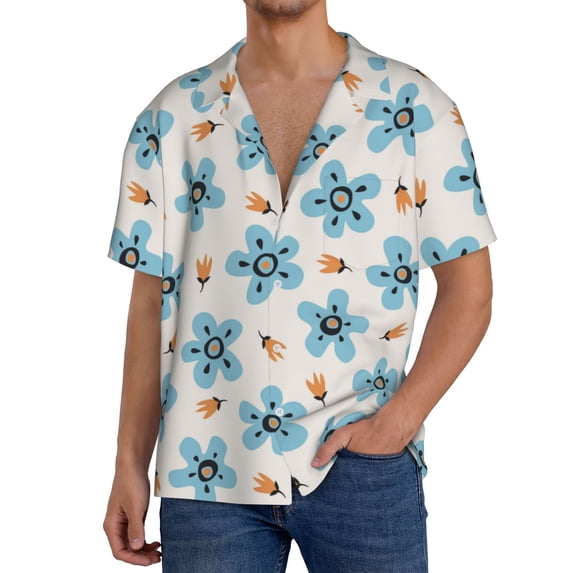 Goofa Flower Leaves Printed Men's Casual Short-sleeved Shirt,Lightweight Breathable Button-down,Summer Casual men's top,Versatile Fashion shirt-3X-Large