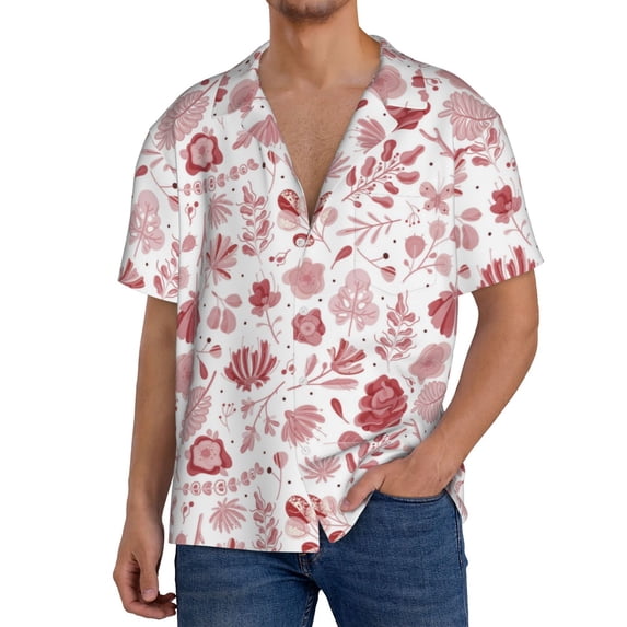 Goofa Flower Leaves Printed Men's Casual Short-sleeved Shirt,Lightweight Breathable Button-down,Summer Casual men's top,Versatile Fashion shirt-4X-Large
