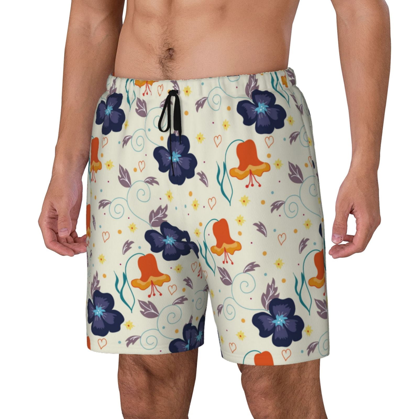 Goofa Flower Leaves Printed Men's Swim Trunks Board Shorts Quick Dry ...