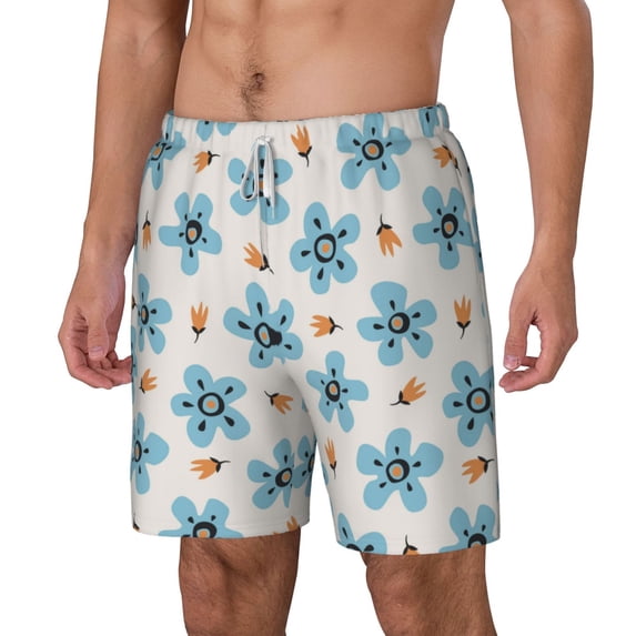 Goofa Flower Leaves Printed Men's Swim Trunks Board Shorts Quick Dry Mens Swimming Trunks with Compression Liner,Breathable Fit Hawaii Beach Shorts-Medium