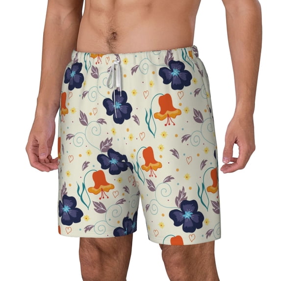 Goofa Flower Leaves Printed Men's Swim Trunks Board Shorts Quick Dry Mens Swimming Trunks with Compression Liner,Breathable Fit Hawaii Beach Shorts-XX-Large