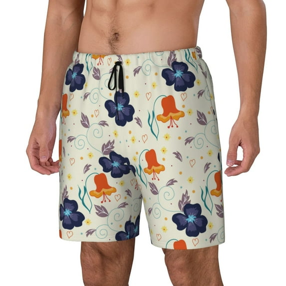 Goofa Flower Leaves Printed Men's Swim Trunks Board Shorts Quick Dry Mens Swimming Trunks with Compression Liner,Breathable Fit Hawaii Beach Shorts-XX-Large