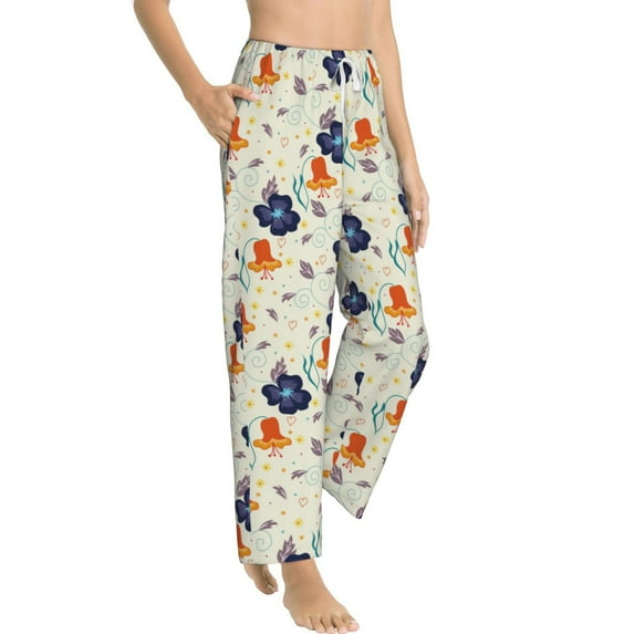 Goofa Flower Leaves Printed Soft Pajama Pants for Women, Wide Leg Comfy Casual Lounge Yoga Pants-Large