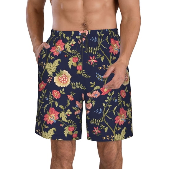 Goofa Flower Printed Mens Swim Trunks Summer Quick Dry Short Beach Swimwear Bathing Suits-Medium