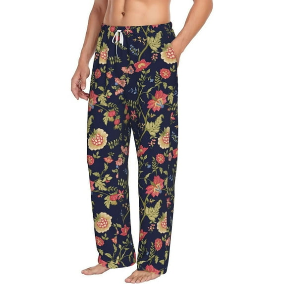 Goofa Flower Printed Soft Pajama Pants for Men, Wide Leg Comfy Casual Lounge Yoga Pants-Medium