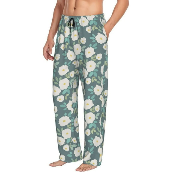 Goofa Flower Printed Soft Pajama Pants for Men, Wide Leg Comfy Casual Lounge Yoga Pants-Medium