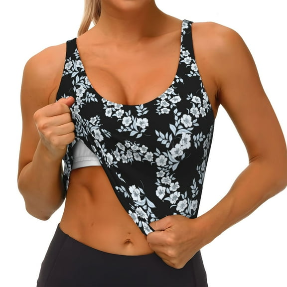 Goofa Flower Printed Sports Bras for Women, High Impact Running Bra Workout Crop Tank Tops Longline Sports Bra Push up-Small