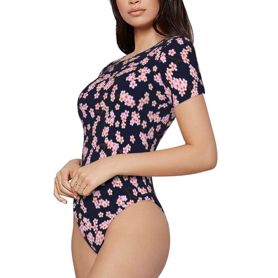Goofa Flower Printed Women Rash Guard Short Sleeve,Tummy control Swimsuit Surfing Swimsuit Bathing Suit One Piece Swimsuit UPF 50-Small