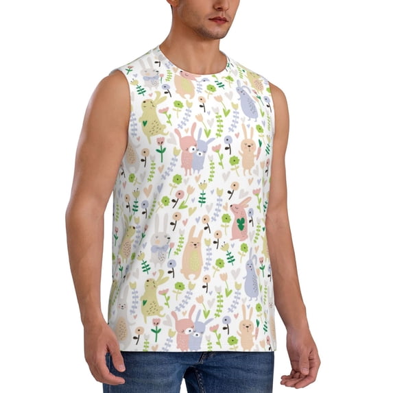Goofa Flower Rabbit Printed Men's Sleeveless T-Shirt - Athletic Gym Workout Tank Top for Men - Moisture-Wicking, UPF 30+ Quick-Dry Muscle Tee-3X-Large