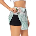 thumbnail image 1 of Goofa Flowers And Turquoise Wooden Printed Women 2 in 1 Running Shorts,Quick Dry Athletic Workout Shorts,High Waisted Athletic Shorts with Liner Pockets-Large, 1 of 9