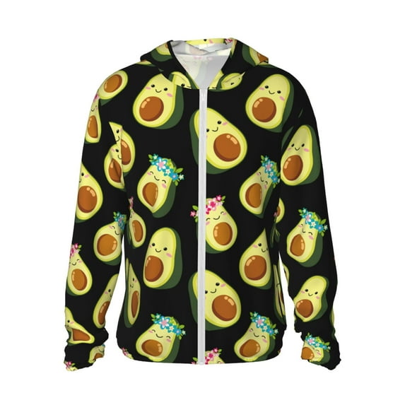 Goofa Flowers Avocado Printed Women's UPF 50+ Sun Protection Hoodie Jacket Lightweight Long Sleeve Sun Shirt for Women with Pocket Hiking Outdoor-Small