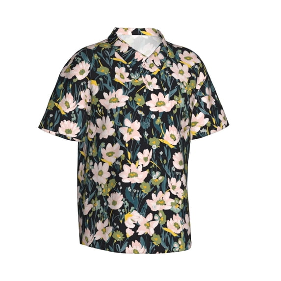 Goofa Flowers Hawaiian Shirt for Men, Unisex Summer Beach Casual Short Sleeve Button Down Shirts,Aloha Tropical Floral print shirt-