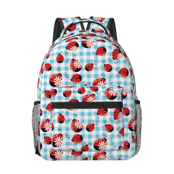 Goofa Flowers and Lady Bugs Pattern Comfortable Student Backpack - Ergonomic Design, Durable, Water-Resistant, Multi-Compartment,Travel, and Outdoor Activities