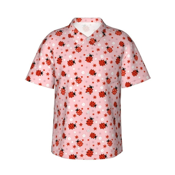 Goofa Flowers And Ladybugs Hawaiian Shirt for Men, Unisex Summer Beach Casual Short Sleeve Button Down Shirts,Aloha Tropical Floral print shirt-3X-Large