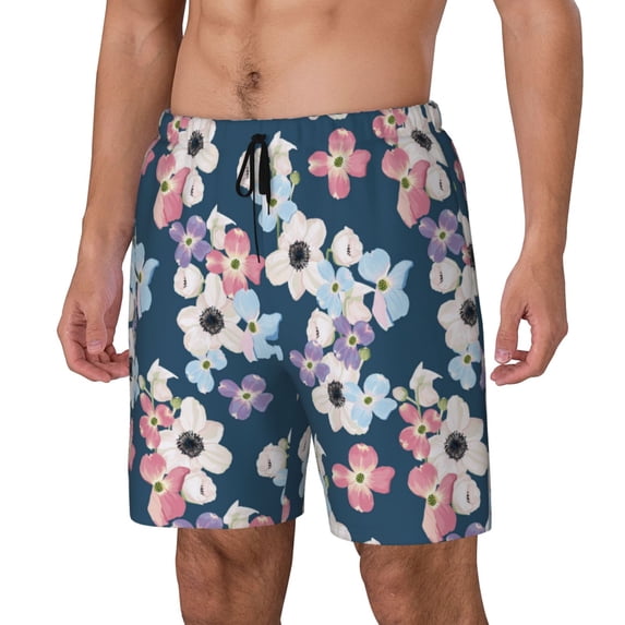 Goofa Flowers Printed Men's Swim Trunks Board Shorts Quick Dry Mens Swimming Trunks with Compression Liner,Breathable Fit Hawaii Beach Shorts-XX-Large