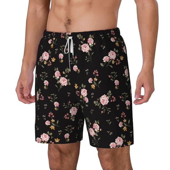 Goofa Flowers Printed Men's Swim Trunks Board Shorts Quick Dry Mens Swimming Trunks with Compression Liner,Breathable Fit Hawaii Beach Shorts-Large