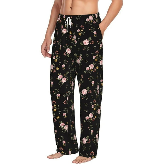 Goofa Flowers Printed Soft Pajama Pants for Men, Wide Leg Comfy Casual Lounge Yoga Pants-Medium