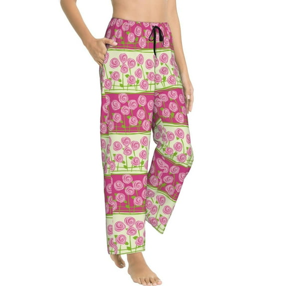 Goofa Flowers Printed Soft Pajama Pants for Women, Wide Leg Comfy Casual Lounge Yoga Pants-Medium