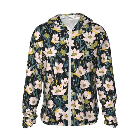 Goofa Flowers Printed Women's UPF 50+ Sun Protection Hoodie Jacket Lightweight Long Sleeve Sun Shirt for Women with Pocket Hiking Outdoor-XX-Large