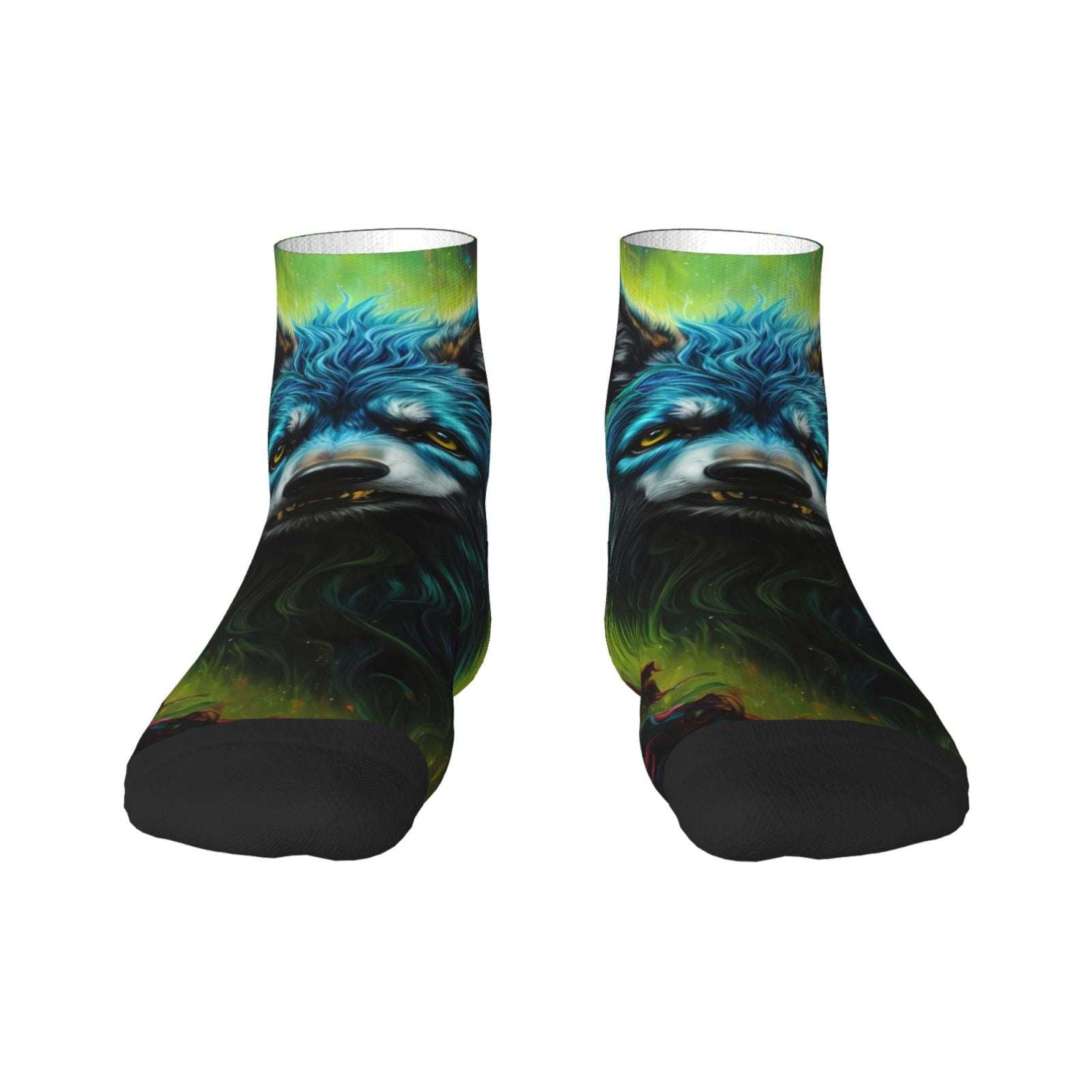 Goofa Fluorescent Wolf Pattern Non Slip Socks with Grips for