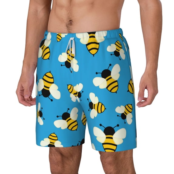 Goofa Flying Bees Printed Men's Swim Trunks Board Shorts Quick Dry Mens Swimming Trunks with Compression Liner,Breathable Fit Hawaii Beach Shorts-Medium