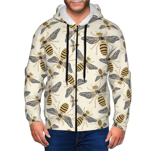 Goofa Flying Bees1 Pattern Mens Full-zip Hoodie, Zip-up Pullover Hooded Sweatshirt, Kangaroo Pocket Hoodie Ideal for Daily Wear, Travel, and Home-Large