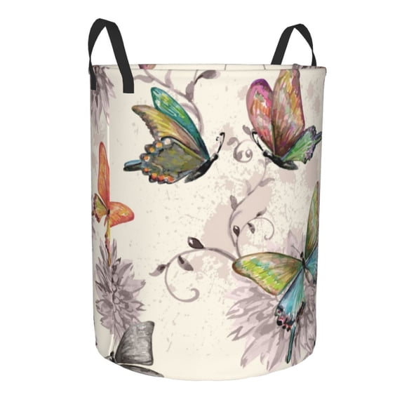 Goofa Flying Butterflies-1 Printed Circular Hamper,Laundry Basket with Handles,Storage Baskets Foldable,Large Capacity Laundry Hamper-Small