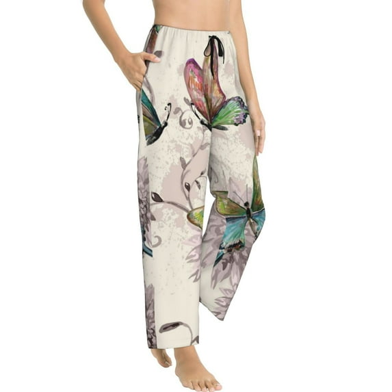 Goofa Flying Butterflies-1 Printed Soft Pajama Pants for Women, Wide Leg Comfy Casual Lounge Yoga Pants-XX-Large