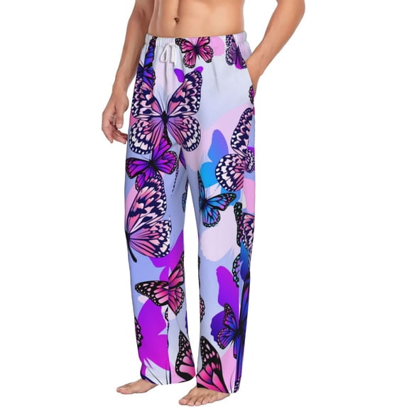 Goofa Flying Butterflies Printed Soft Pajama Pants for Men, Wide Leg Comfy Casual Lounge Yoga Pants-X-Large