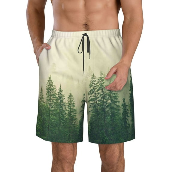 Goofa Fog Forest Printed Mens Swim Trunks Summer Quick Dry Short Beach Swimwear Bathing Suits-