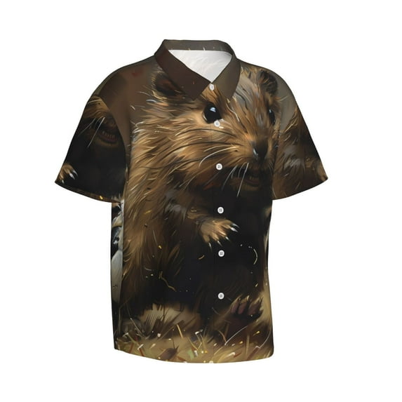 Goofa Football Loving Hamster Hawaiian Shirt for Men, Unisex Summer Beach Casual Short Sleeve Button Down Shirts,Aloha Tropical Floral print shirt-Large