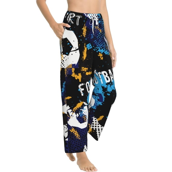 Goofa Football Printed Soft Pajama Pants for Women, Wide Leg Comfy Casual Lounge Yoga Pants-Medium