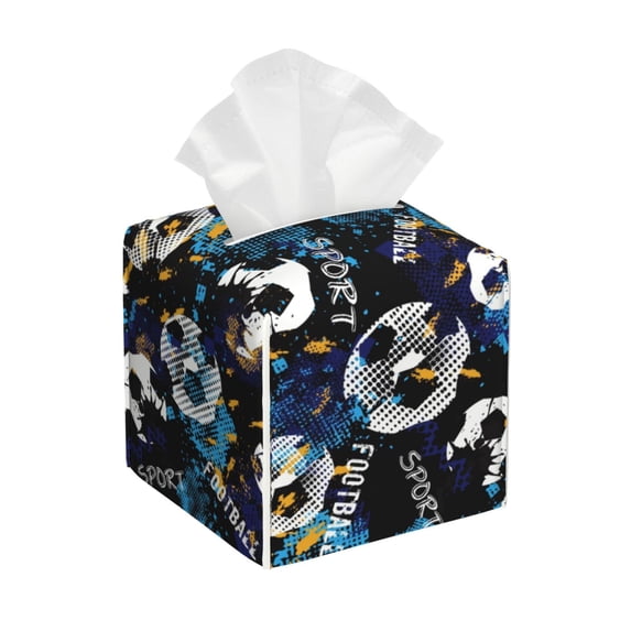 Goofa Football Tissue Box Cover PVC Leather Tissue Holder Square Facial Tissue Case Facial Paper Organizer Dispenser for Bathroom, Vanity Countertop