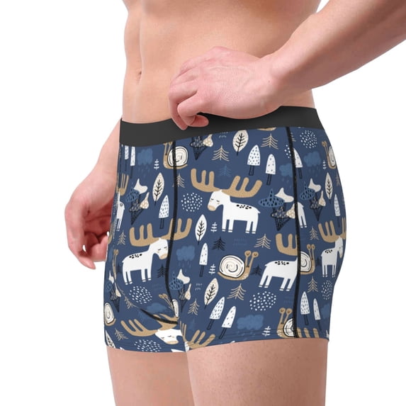 Goofa Forest Elk Printed Men's Boxer Briefs Underwear, Moisture-Wicking Underwear, Trunk,Soft and Breathable Cotton Underwear-X-Large