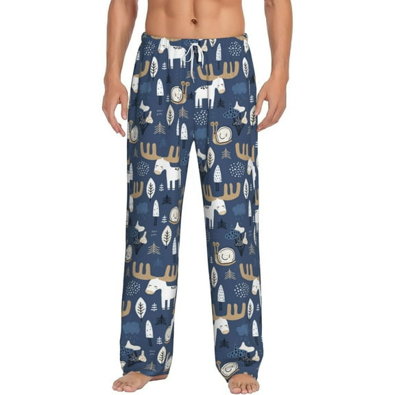 Goofa Forest Elk Printed Soft Pajama Pants for Men, Wide Leg Comfy Casual Lounge Yoga Pants-Small