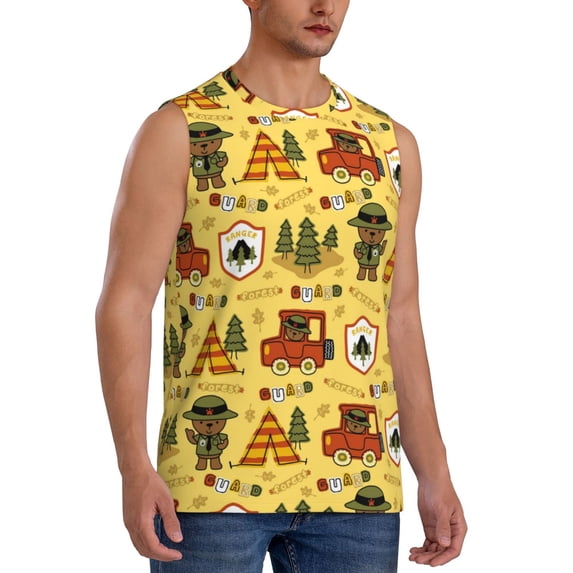 Goofa Forest Guard Printed Men's Sleeveless T-Shirt - Athletic Gym Workout Tank Top for Men - Moisture-Wicking, UPF 30+ Quick-Dry Muscle Tee-Medium