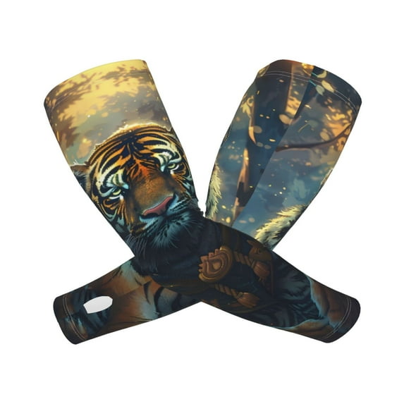 Goofa Forest Meditating Tiger Pattern UV Sun Protection Arm Sleeves, UPF 50 Sports Cooling Arm Compression Sleeves for Men Women Teenager