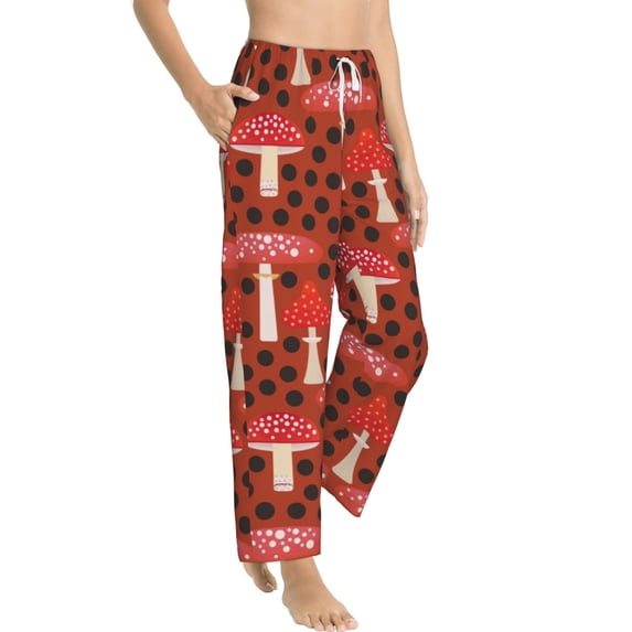 Goofa Forest Mushrooms Printed Soft Pajama Pants for Women, Wide Leg Comfy Casual Lounge Yoga Pants-Medium