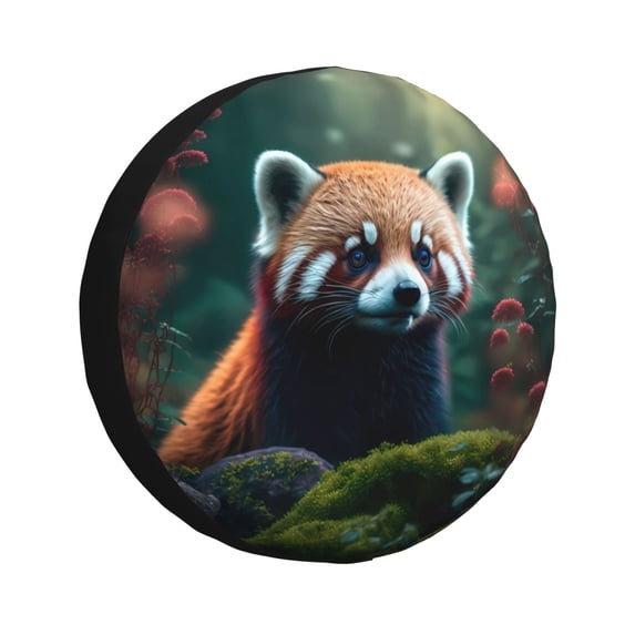 Goofa Forest Plant Raccoon Pattern Universal Tire Cover for Jeep, SUV, Truck, and Trailer – Waterproof, UV-Resistant,Easy to Install, Fits 14"-17" Tires-15 inch