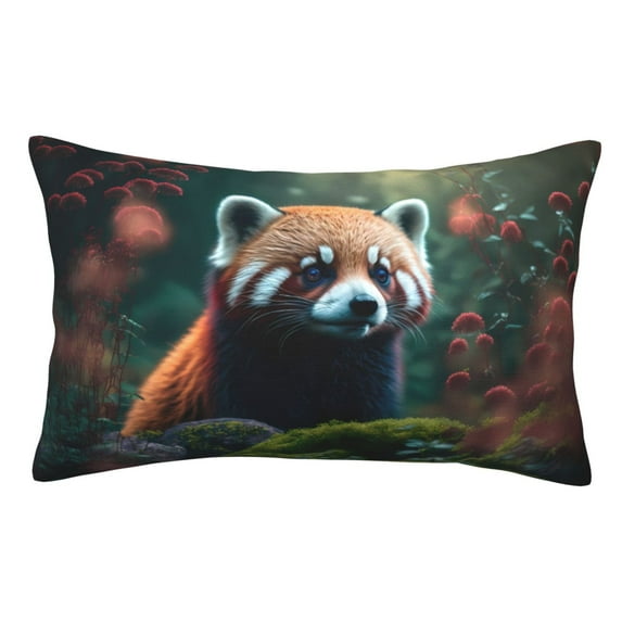 Goofa Forest Plant Raccoon Print Plush Throw Pillow Case, Soft Velvet with Hidden Zipper, Decorative Cushion Cover for Sofa, Bed, Car, and Home Décor-16"x24"