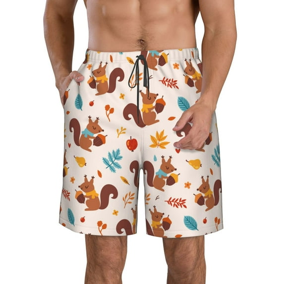 Goofa Forest Squirrel Nuts Printed Mens Swim Trunks Summer Quick Dry Short Beach Swimwear Bathing Suits-3X-Large