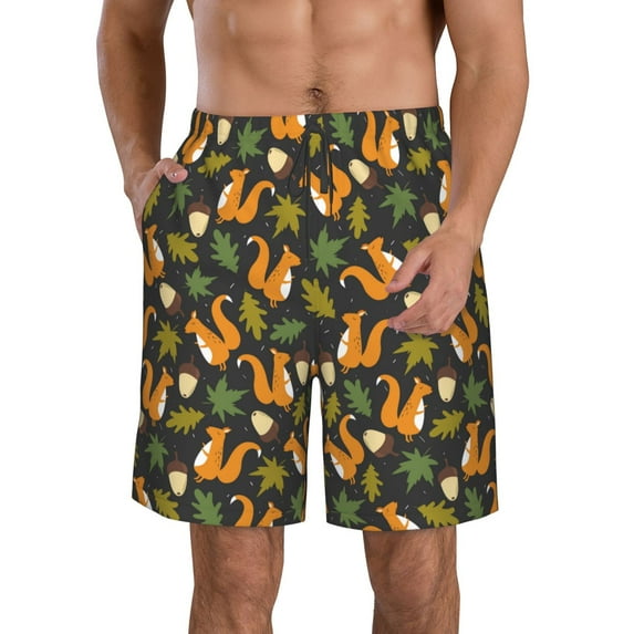 Goofa Forest Squirrel Printed Mens Swim Trunks Summer Quick Dry Short Beach Swimwear Bathing Suits-X-Large