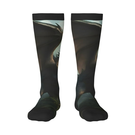 Goofa Forest Stone-Colored Dragon Pattern Adult Stockings, Color-Block Knee High Socks, Comfortable and Breathable, Soft and Stretchable, Sports, and Decoration