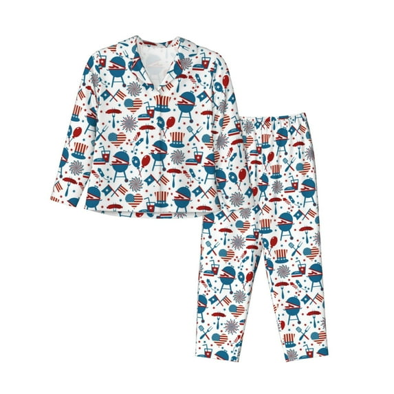 Goofa Fourth Of July Party Printed Women’s 2 Piece Pajama Set Super,Pajamas Women's Long Sleeve Sleepwear Soft Button Down Loungewear Pjs Lounge Set Nightwear-XX-Large