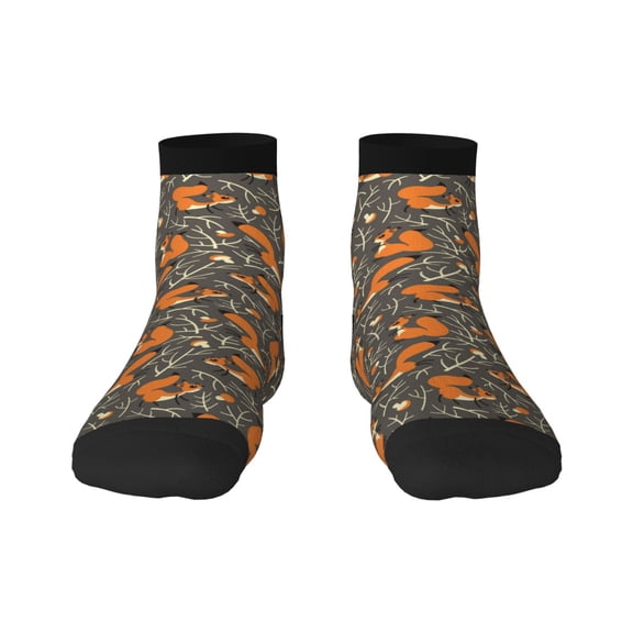 Goofa Fox And Mushroom Pattern Non Slip Socks with Grips for Elderly, Crew Socks Yoga Hospital Socks Cushioned Sole Gripper Socks for Men Women