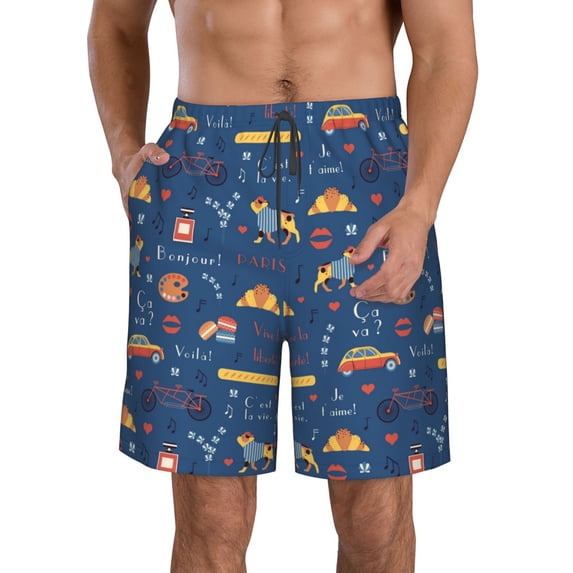 Goofa French Bulldog Dog In Beret Printed Mens Swim Trunks Summer Quick Dry Short Beach Swimwear Bathing Suits-X-Large