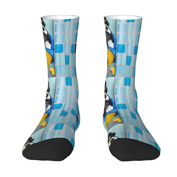 Goofa French Bulldog Dog in a Bathtub Printed Men's Crew Socks, Soft Durable Breathable Moisture-Wicking with Odor Control Cotton socks