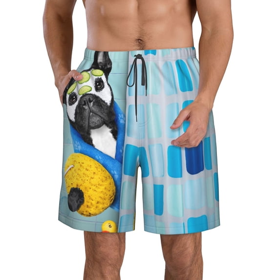 Goofa French Bulldog Dog in a Bathtub Printed Mens Swim Trunks Summer Quick Dry Short Beach Swimwear Bathing Suits-X-Large
