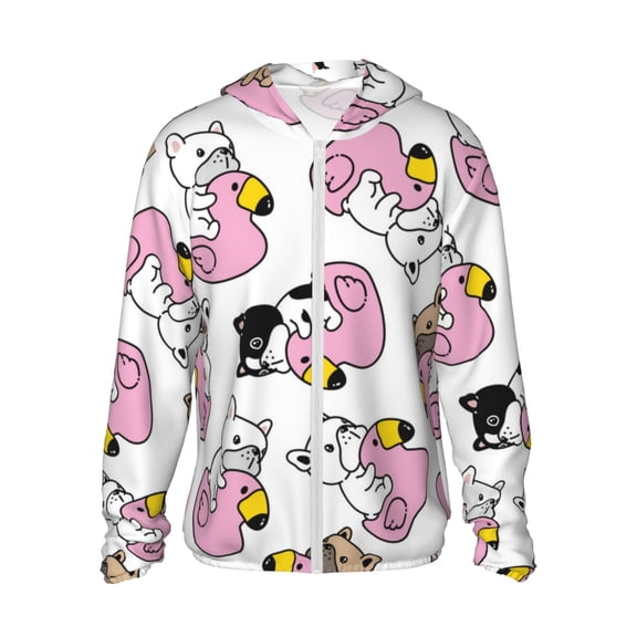 Goofa French Bulldog Duck Printed Women's UPF 50  Sun Protection Hoodie Jacket Lightweight Long Sleeve Sun Shirt for Women with Pocket Hiking Outdoor-X-Large