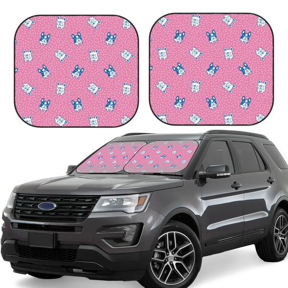 Goofa French Bulldog Pattern 2 Piece Car Windshield Sun Shade Foldable | Front Windshield Shade for Sun, Heat and UV Rays | Sunshade for Car Front Window-Small